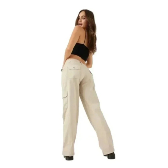 NWT Garage Cargo Pant Cleo Beige Wide Leg Cotton Relaxed Fit Size 0 - Picture 3 of 14